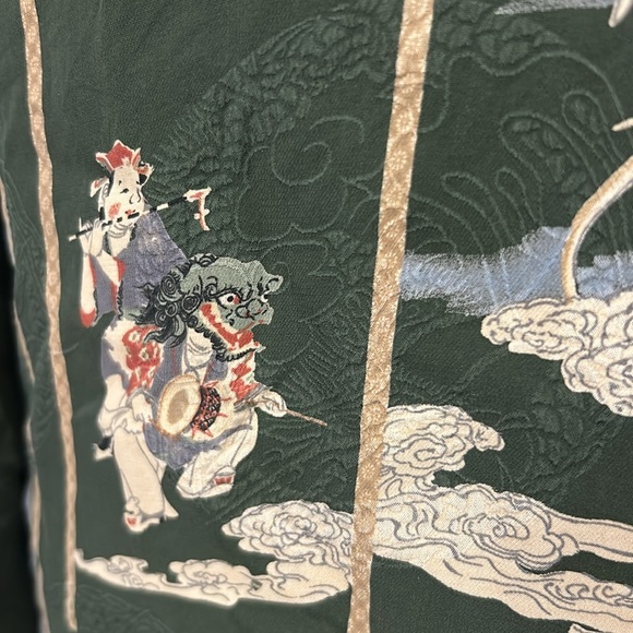 Citron Santa Monica Top Army Green Silk Asian Print Mandarin Collar Women’s M - Picture 9 of 15